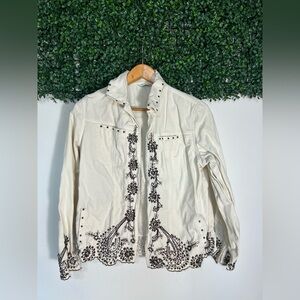 Women's Ivory Laura Ashley Medium Jacket Embroidered Studded Detail Western
